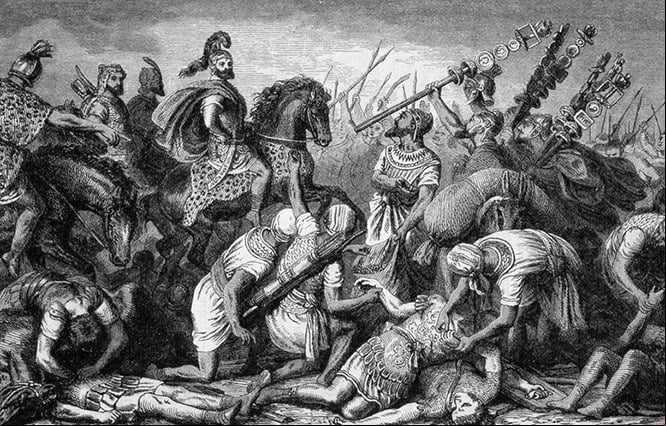 Un victorioso Aníbal recorre el campo de batalla