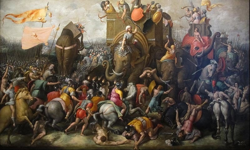 Batalla entre romanos y cartagineses. Öleo sobre tela de Cornelis Cort. 1570. Museo Pushkin, Moscú24